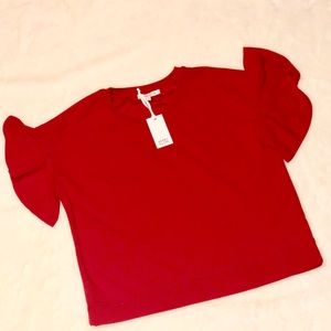 Rose + Olive Red Flutter Sleeve Top